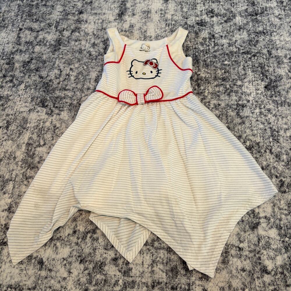 Hello Kitty Girls Dress Sz 4 Sleeveless White Stripes Sanrio Rhinestones Shimmer